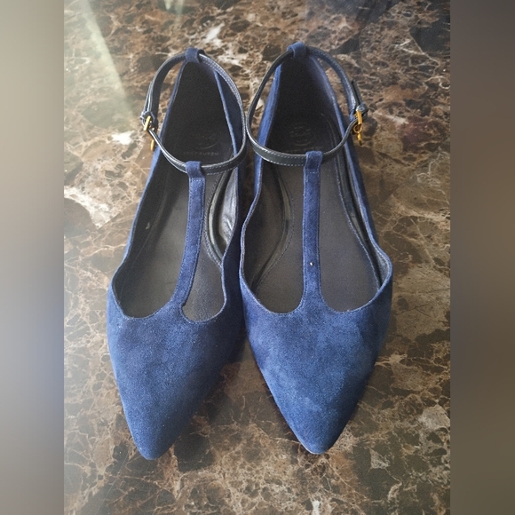 Tory Burch Shoes - Tory Burch Women’s Navy Suede T-Strap Pointed Toe Flats